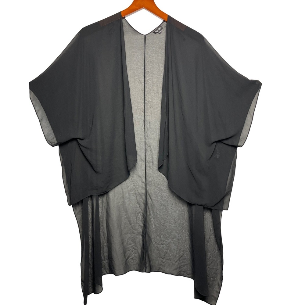 City Chic Whimsigoth Black Sheer Chiffon Kimono Cardigan Duster Open Large Front